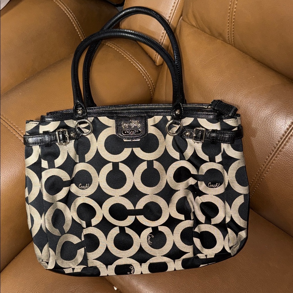 Coach Black and Tan Signature Tote
